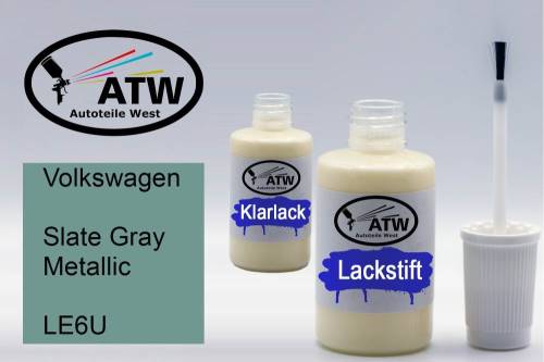 Volkswagen, Slate Gray Metallic, LE6U: 20ml Lackstift + 20ml Klarlack - Set, von ATW Autoteile West.